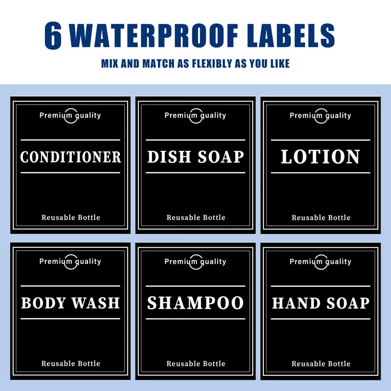 500ml Brown Soap Bottle Set with Black Label Sticker Shower Gel Household Shampoo Dispenser Liquid Container Kitchen Accessories