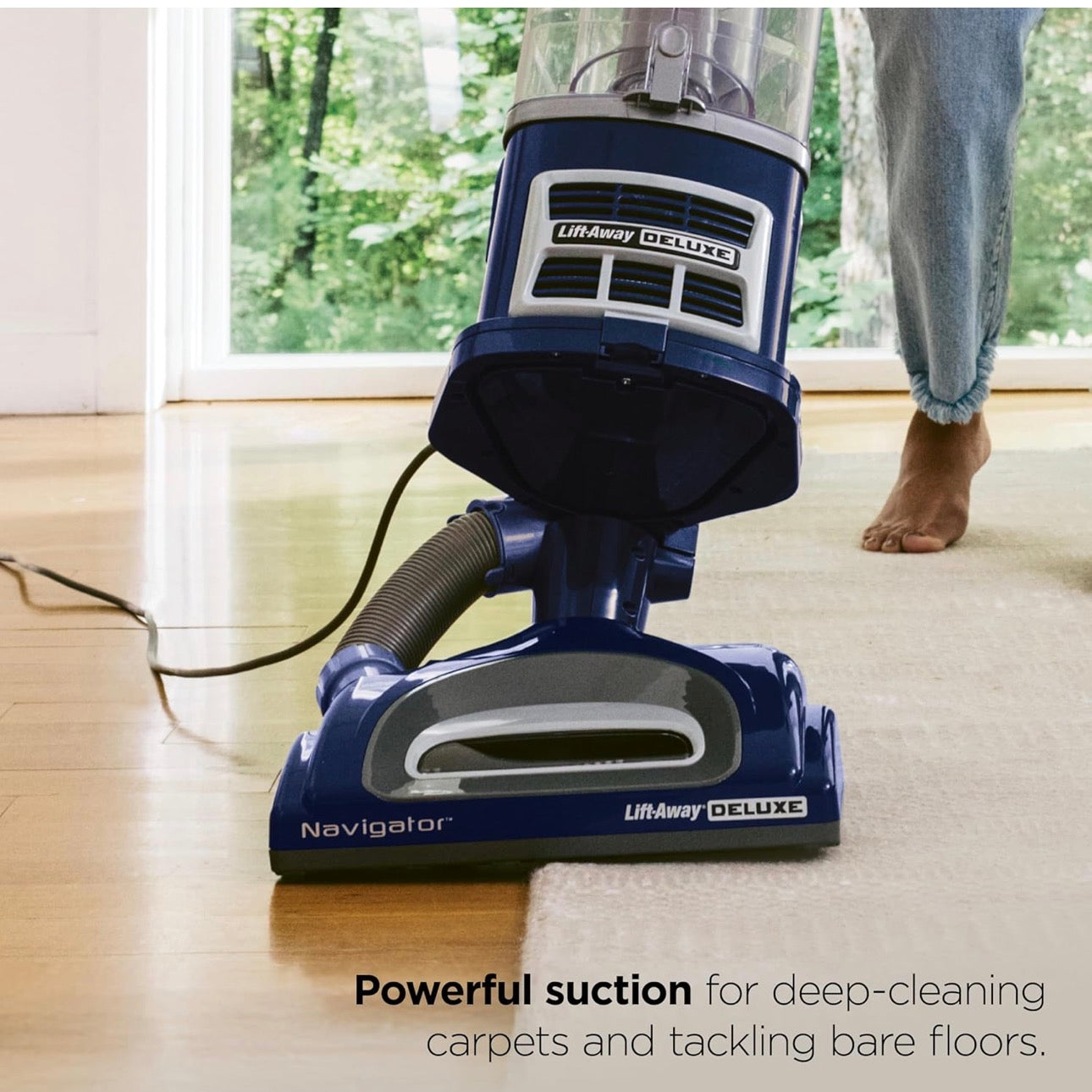 Shark Upright Vacuum, Navigator Lift-Away Deluxe with Large Dust Cup Capacity, HEPA Filter, Swivel Steering, Upholstery Tool & Crevice Tool, Blue, NV360