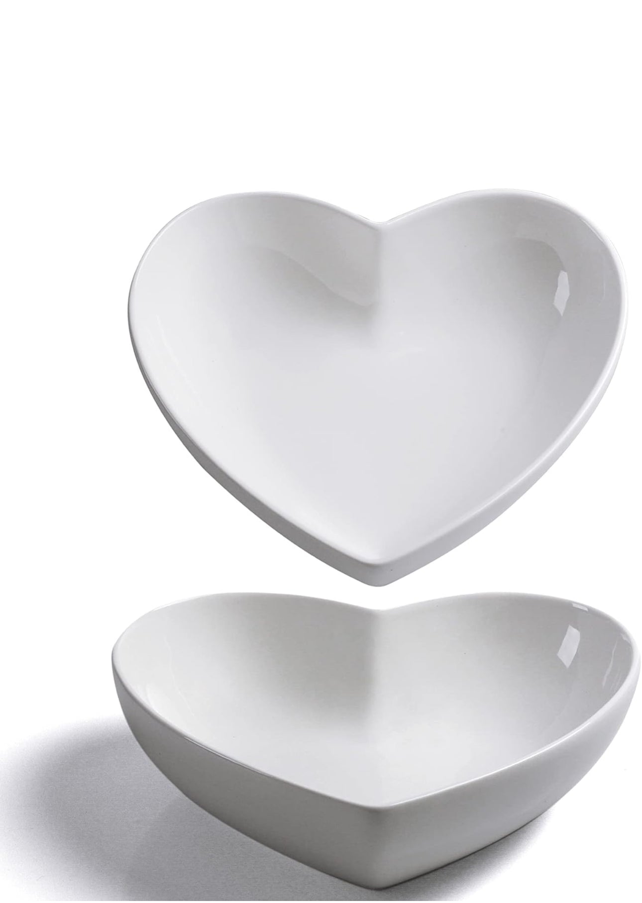 2 pcs Porcelain Big Heart-shaped Bowls White Deep Heart Plates Salad Bowl/Fruit Bowl for Desserts/Pasta/Dinner, 8 inch