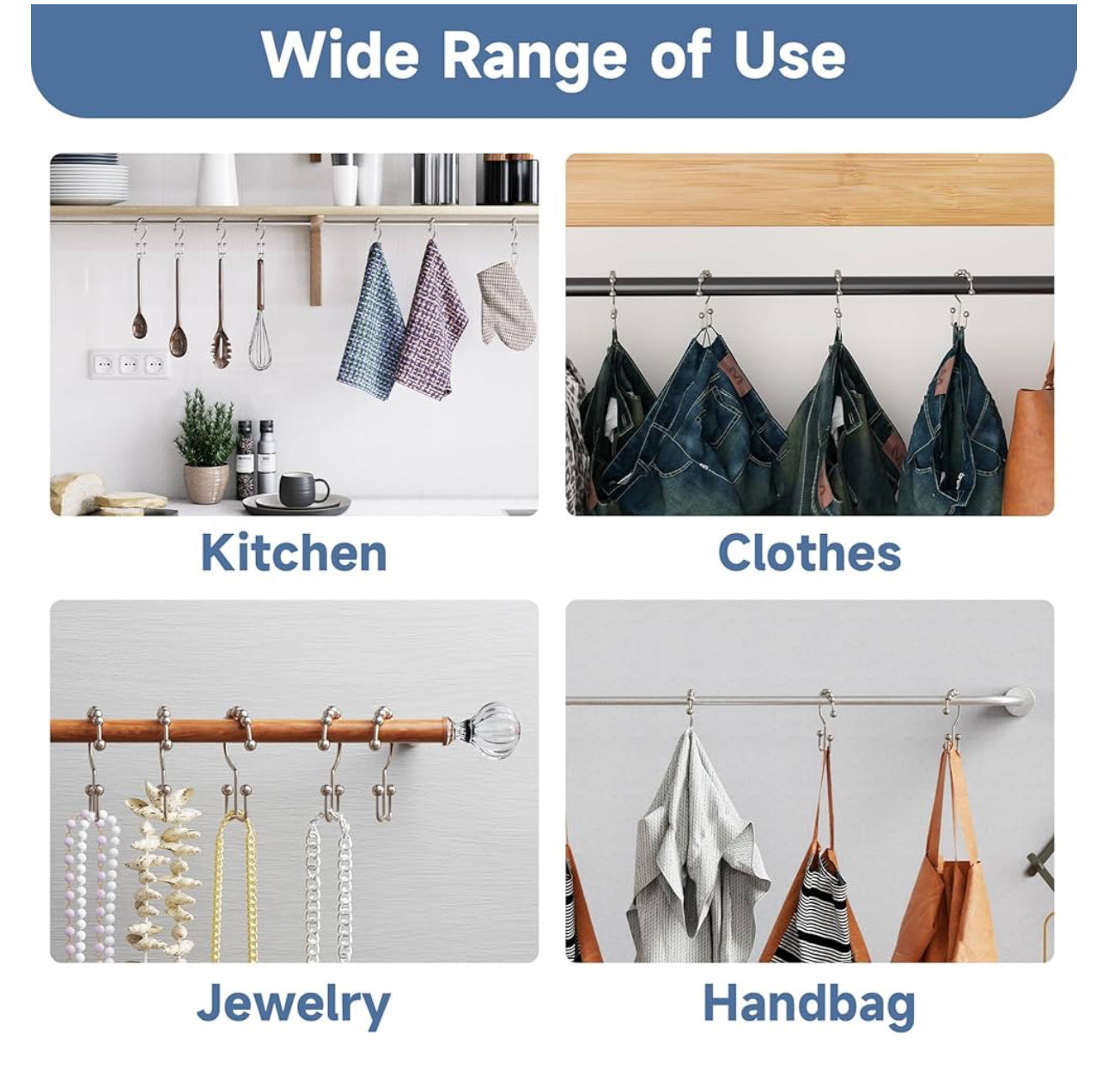 Shower Curtain Hooks Rings, Rust Resistant Metal Double Glide Shower Hooks Rings for Bathroom Shower Rods Curtains, Set of 12 Hooks