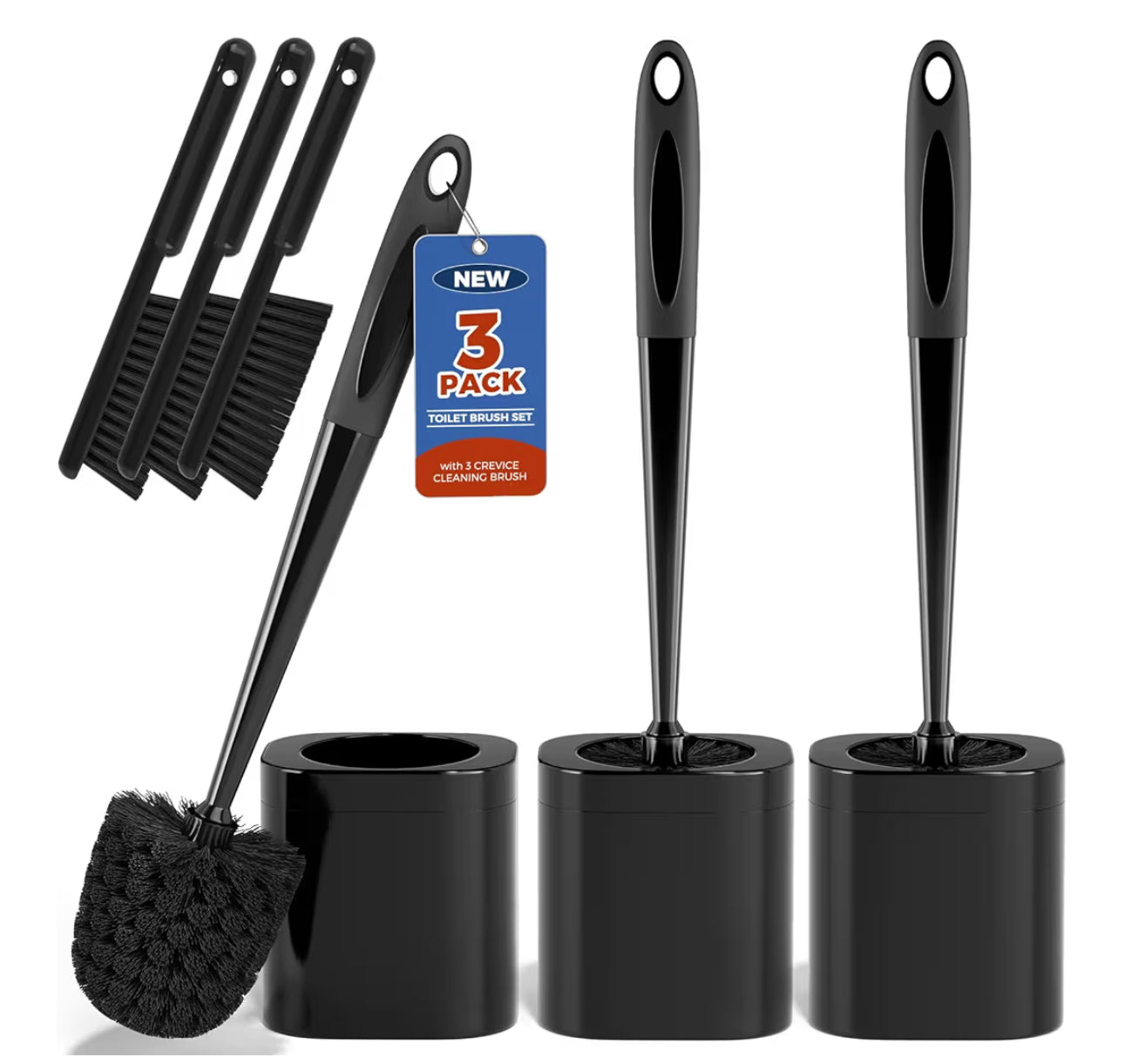 Toilet Brush, 3 Pack Toilet Brush and Holder Set Bathroom Accessories, Toilet Bowl Brush and Holder with 3 Crevice Brush for Bathroom, Toilet Scrubber Brush