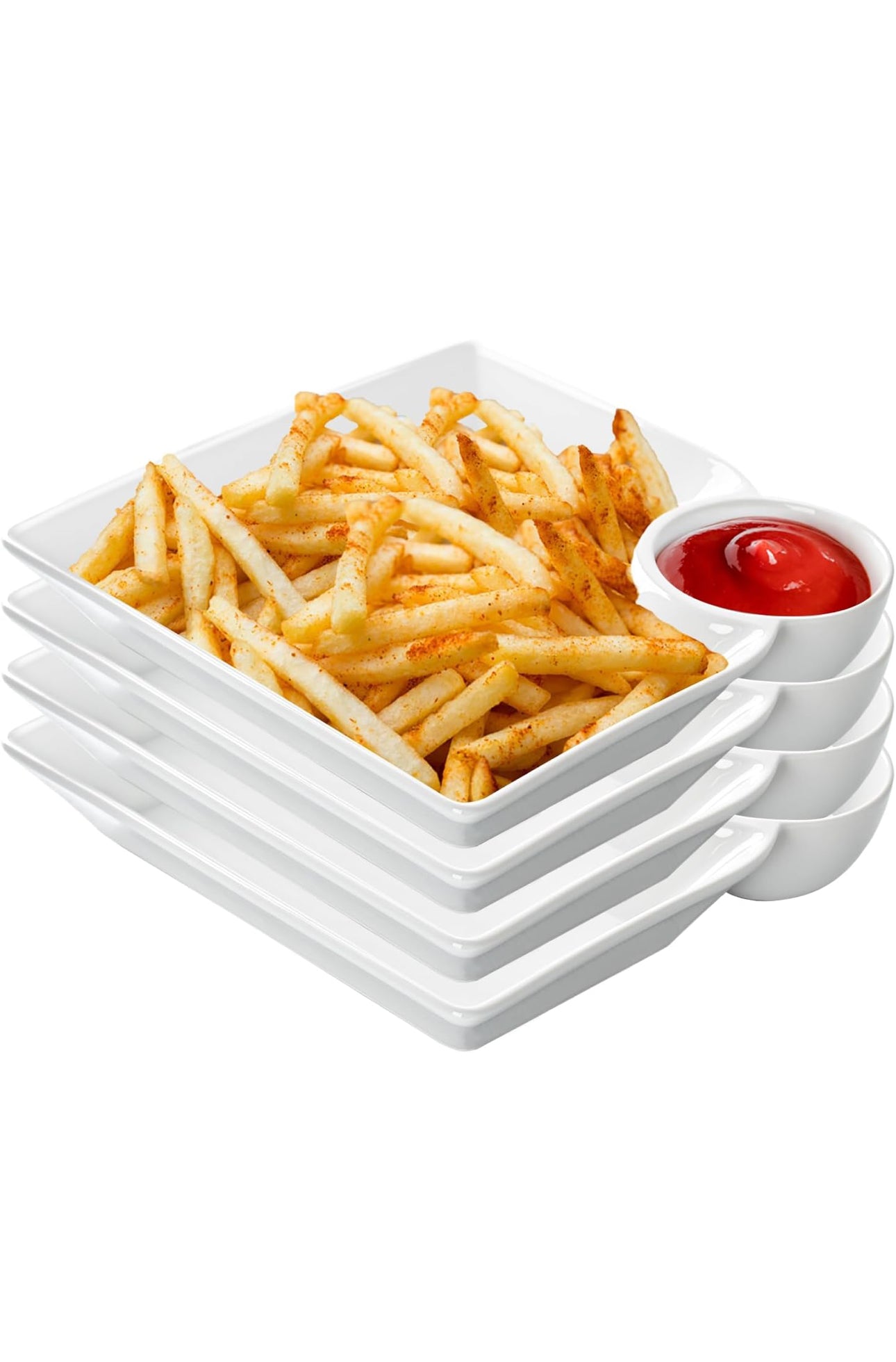 Chip and Dip Serving Platter Set, 8 Inch Ceramic Divided Snack Plates Set, Sushi Plates with Sauce Section, Perfect for Chip & Dip, Dumpling, Appetizer, Taco, Sushi, Fried Chicken, Set of 4