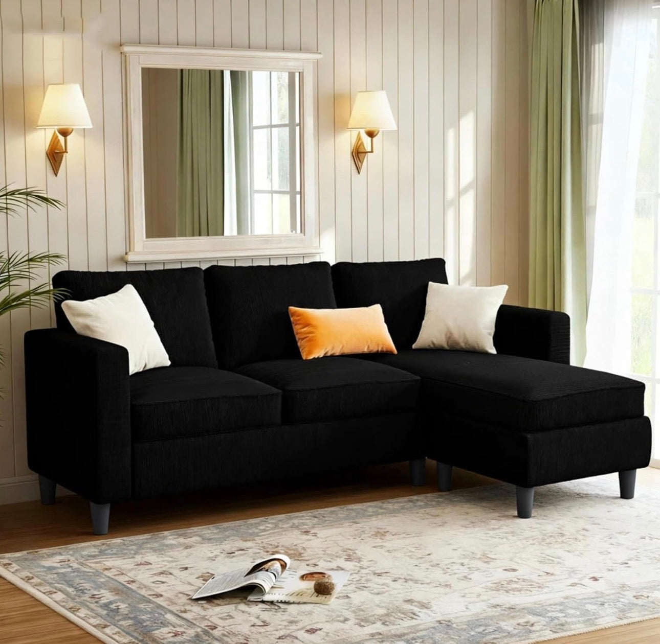 3-Seat Convertible L-Shaped Sectional Sofa with Reversible Ottoman, Upholstered Fabric Couch for Small Living Rooms, Modern Modular Couch for Apartment, Studio & Loft