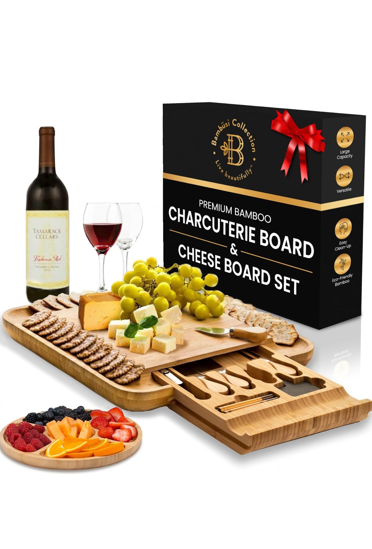 Charcuterie Board Gift Set - Bamboo Cheese Board and Knife Set