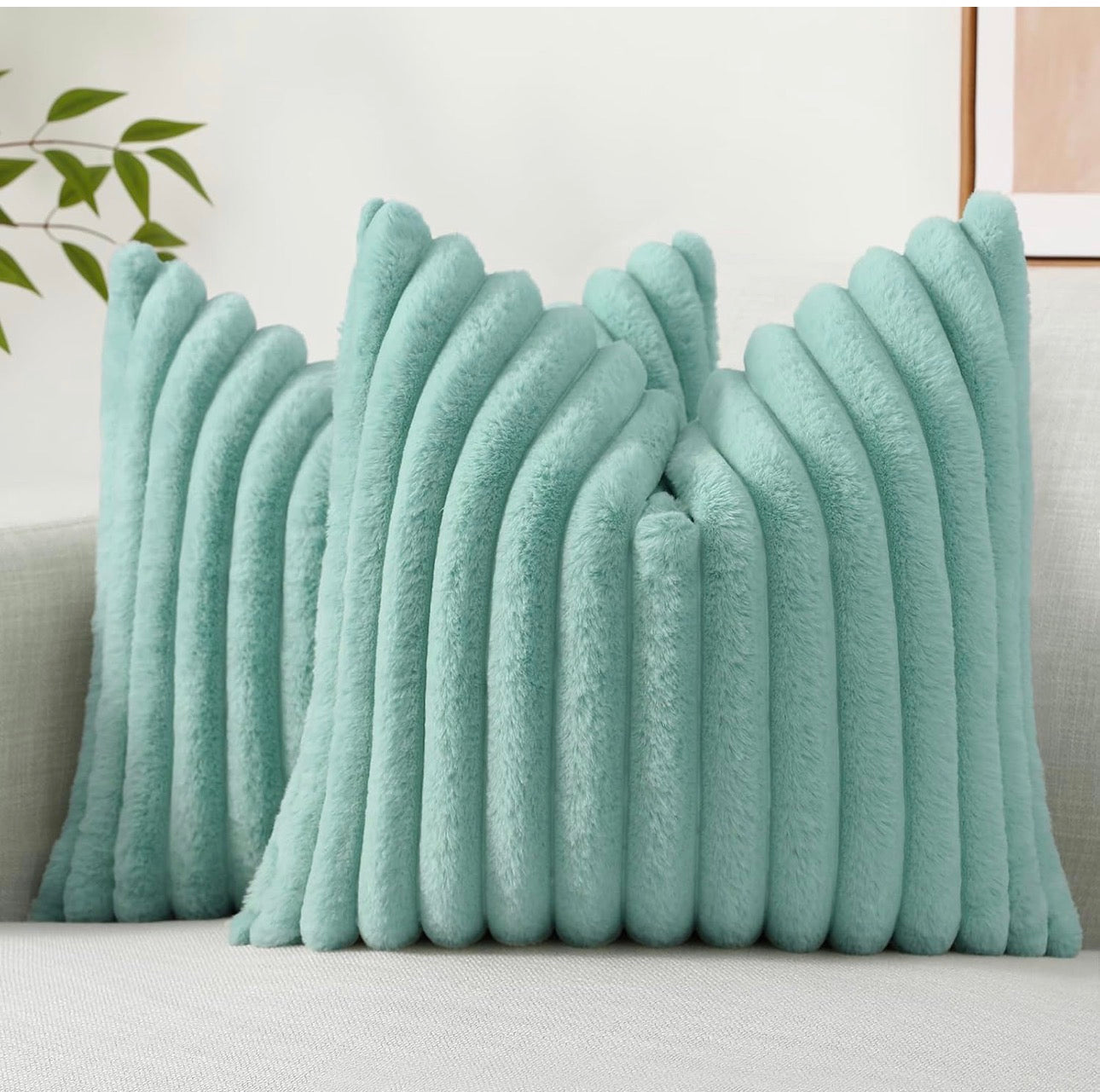 Cozy Faux Fur Spring Throw Pillow Covers 18x18 Set of 2 Decorative Soft Plush Striped Modern Farmhouse Boho Couch Pillow Cases with Velvet Back for Sofa Bed Living Room