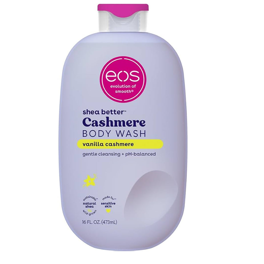 eos Cashmere Body Wash – Vanilla Cashmere, Moisturizing Body Wash, Creamy Gel Formula, with Shea Butter, Glycerin, Vitamin E, pH Balanced, Sensitive Skin, Vegan