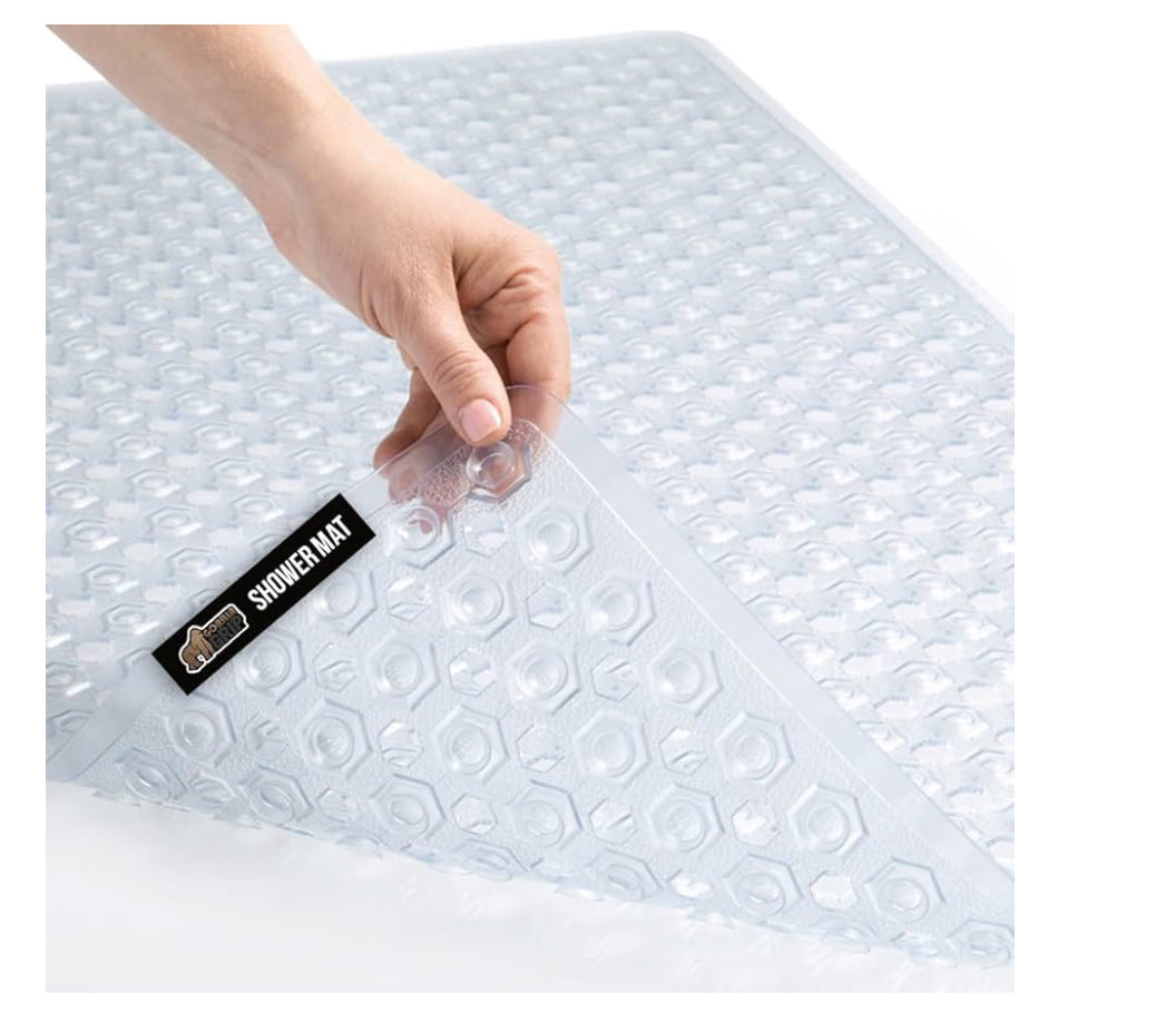 GORILLA GRIP Patented Bath Tub Shower Mat, Machine Washable Bathtub Floor Liner Mats, Suction Cups and Drain Holes to Keep Tubs Clean, Soft on Feet, Bathroom Essentials 35" x 16" (Rectangular)