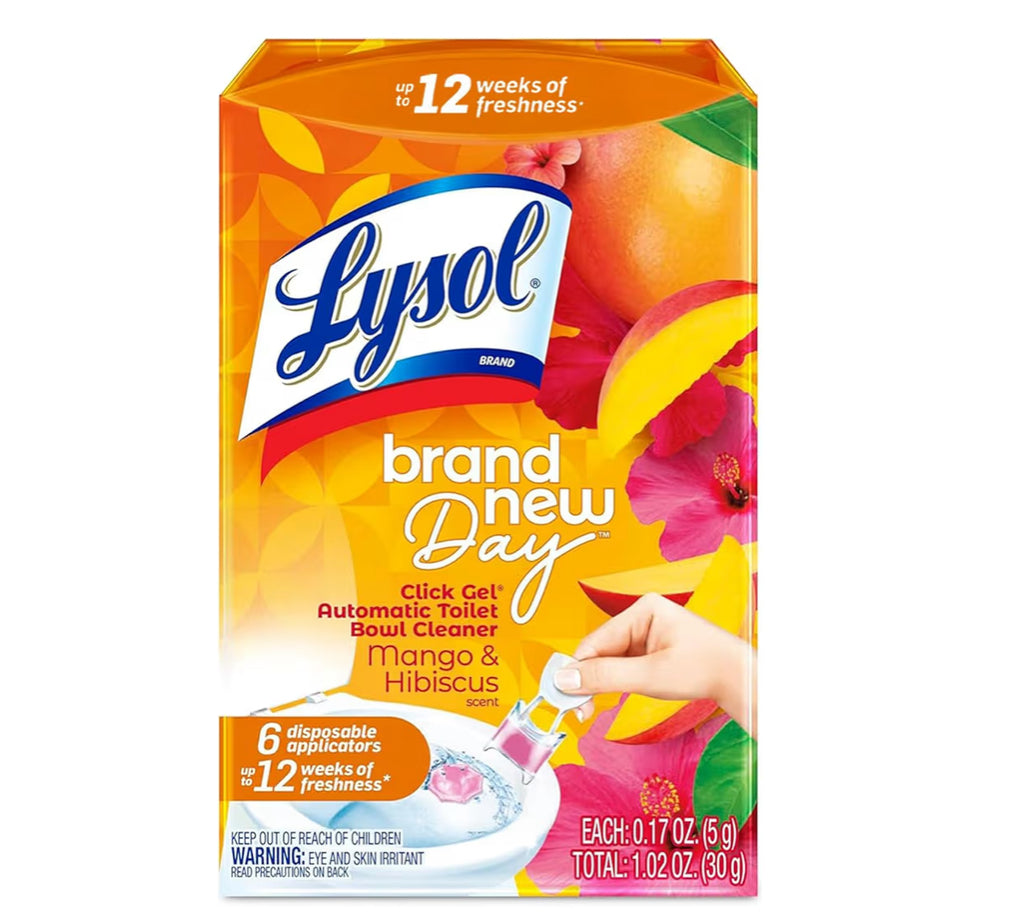 Lysol Click Gel Automatic Toilet Bowl Cleaner, Toilet Gel Stamp, Toilet Freshener, Bathroom Essentials, Refreshing Mango & Hibiscus Scent