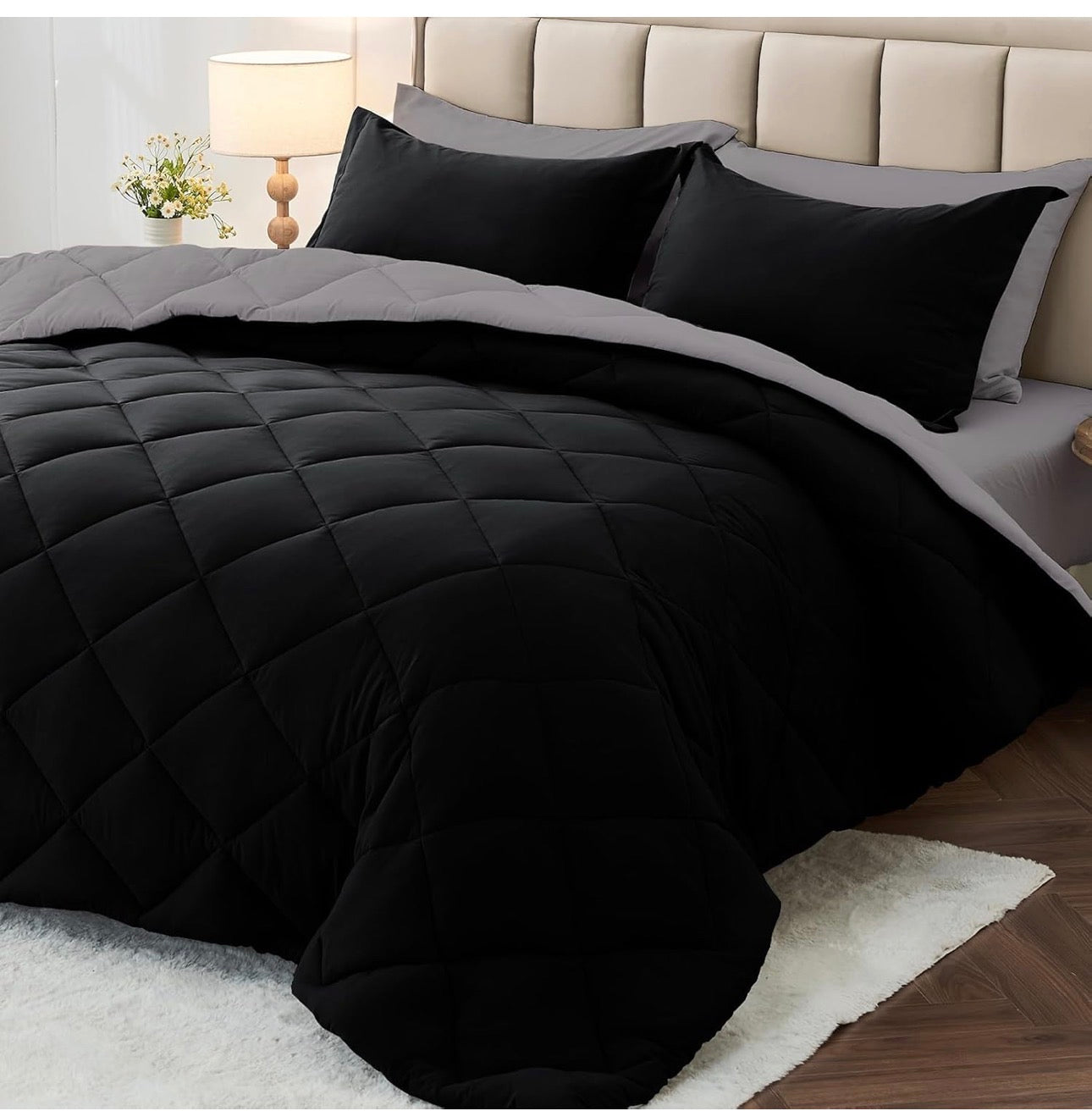 7 Pieces Queen Comforter Set, Reversible Bed in a Bag Queen Size, All Season Bedding Set with Comforter, Flat Sheet, Fitted Sheet, Pillowcases & Shams