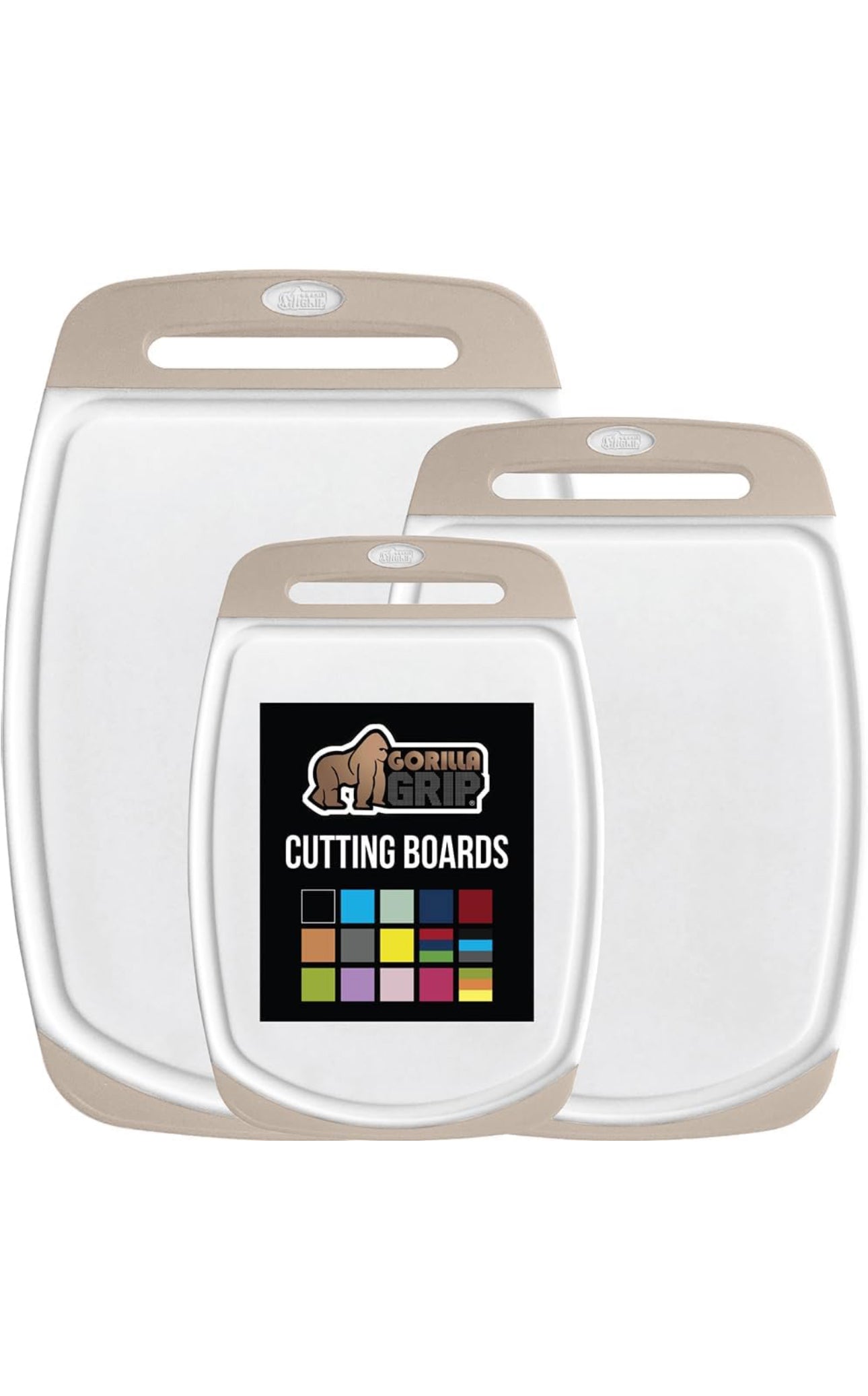 GORILLA GRIP BPA-Free Reversible Kitchen Cutting Board Set of 3, US Designed, Nonporous, Juice Grooves Catch Liquid, Slip Resistant Border, Durable Food Chopping Boards, Holiday Prep Essentials