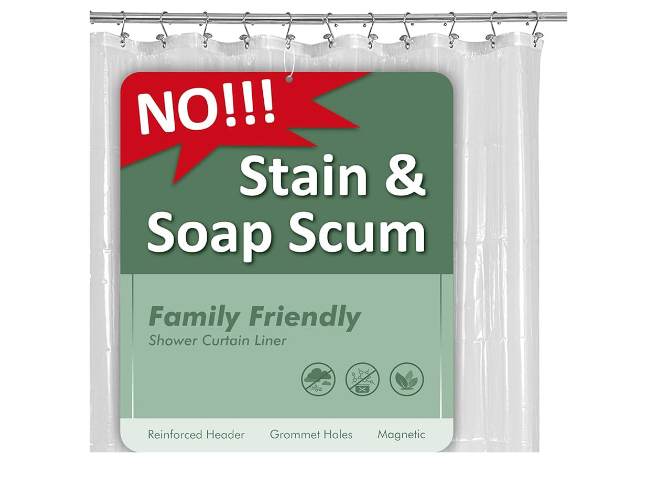 Barossa Design Plastic Shower Liner Clear - Premium PEVA Shower Curtain Liner with Rustproof Grommets and 3 Magnets, Waterproof Cute Lightweight Standard Size Bathroom Curtains - Clear 72"W x 72"L (Pack of 1)