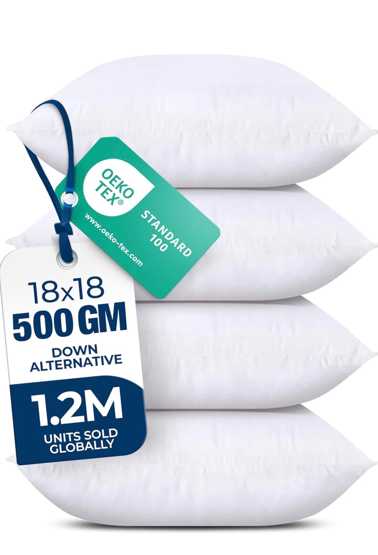 Utopia Bedding Throw Pillows (Set of 4, White) – 18 x 18 Inches Down Alternative Pillows for Bed, Sofa, and Couch - Fluffy Decorative Stuffer Pillow for Indoors & Outdoors