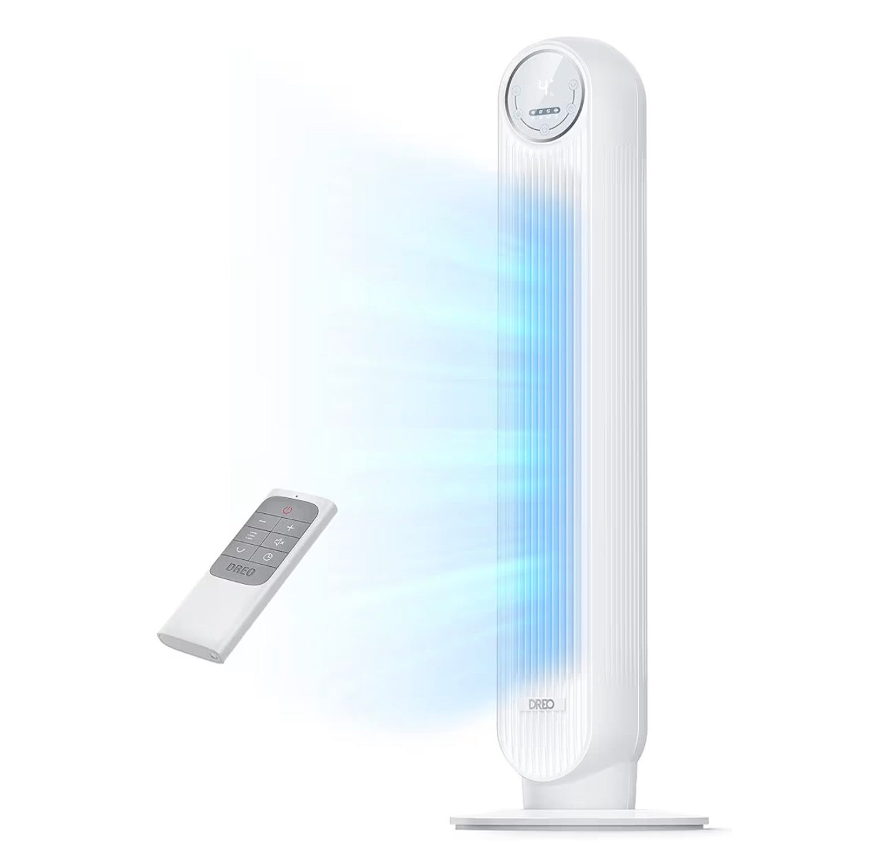 DREO Tower Fan for Bedroom, 2026 Upgraded DC Motor, 28ft/s High Velocity, 20dB Ultra Quiet Standing Fan, 8 Speeds 4 Modes, 90° Oscillating Bladeless Fan for Indoors, Floor Fans with Remote