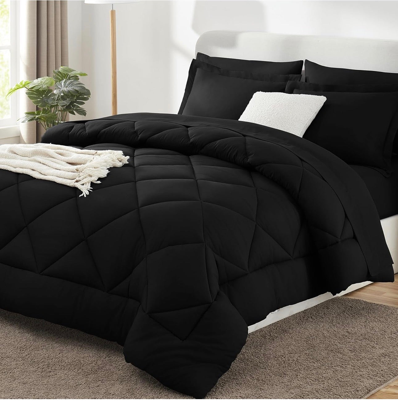 CozyLux Queen Comforter Set Dark Grey - Bed in a Bag Queen Size 7 Pieces, Luxury Soft Bed Set for All Seasons, Bedding Set with Comforter, Sheets, Pillowcases & Shams