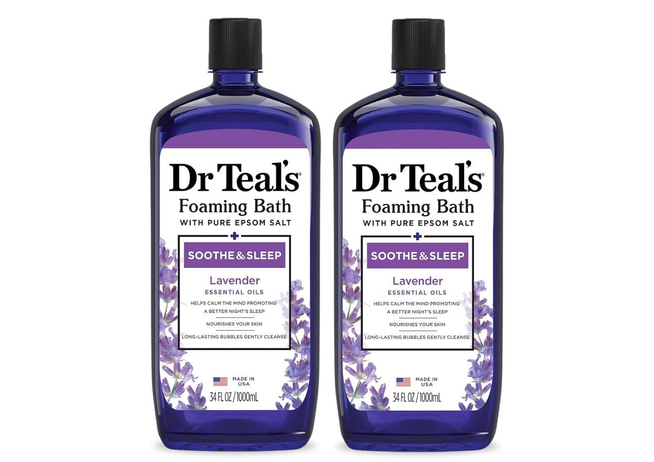 Dr Teal's Foaming Bath with Pure Epsom Salt, Soothe & Sleep with Lavender, 34 fl oz (Pack of 2)