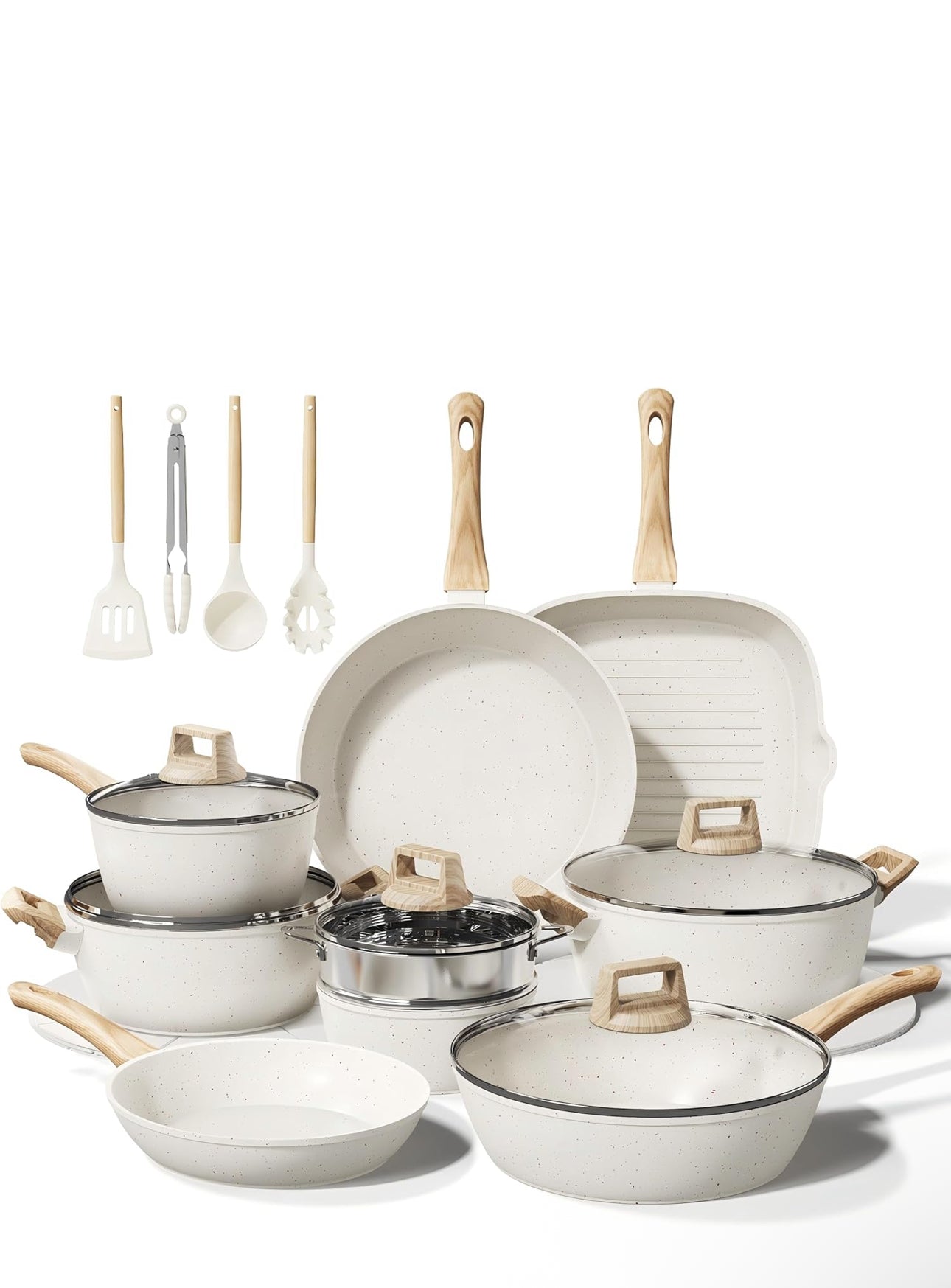 24 Pcs Pots and Pans Set Non Stick Ceramic Cookware Set,Healthy Non Toxic Kitchen Cookware Sets with Large Capacity,Induction Compatible,PFAS/PTFE/PFOA/PFOS Free,Cream White