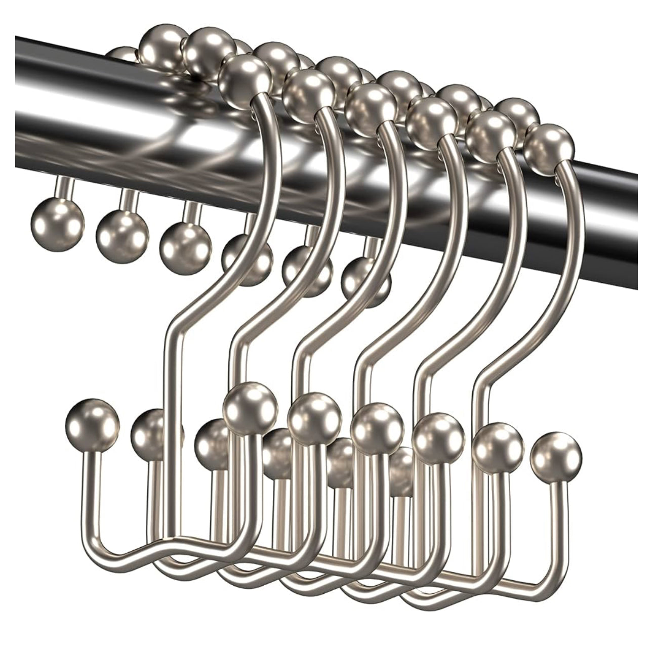 Shower Curtain Hooks Rings, Rust Resistant Metal Double Glide Shower Hooks Rings for Bathroom Shower Rods Curtains, Set of 12 Hooks