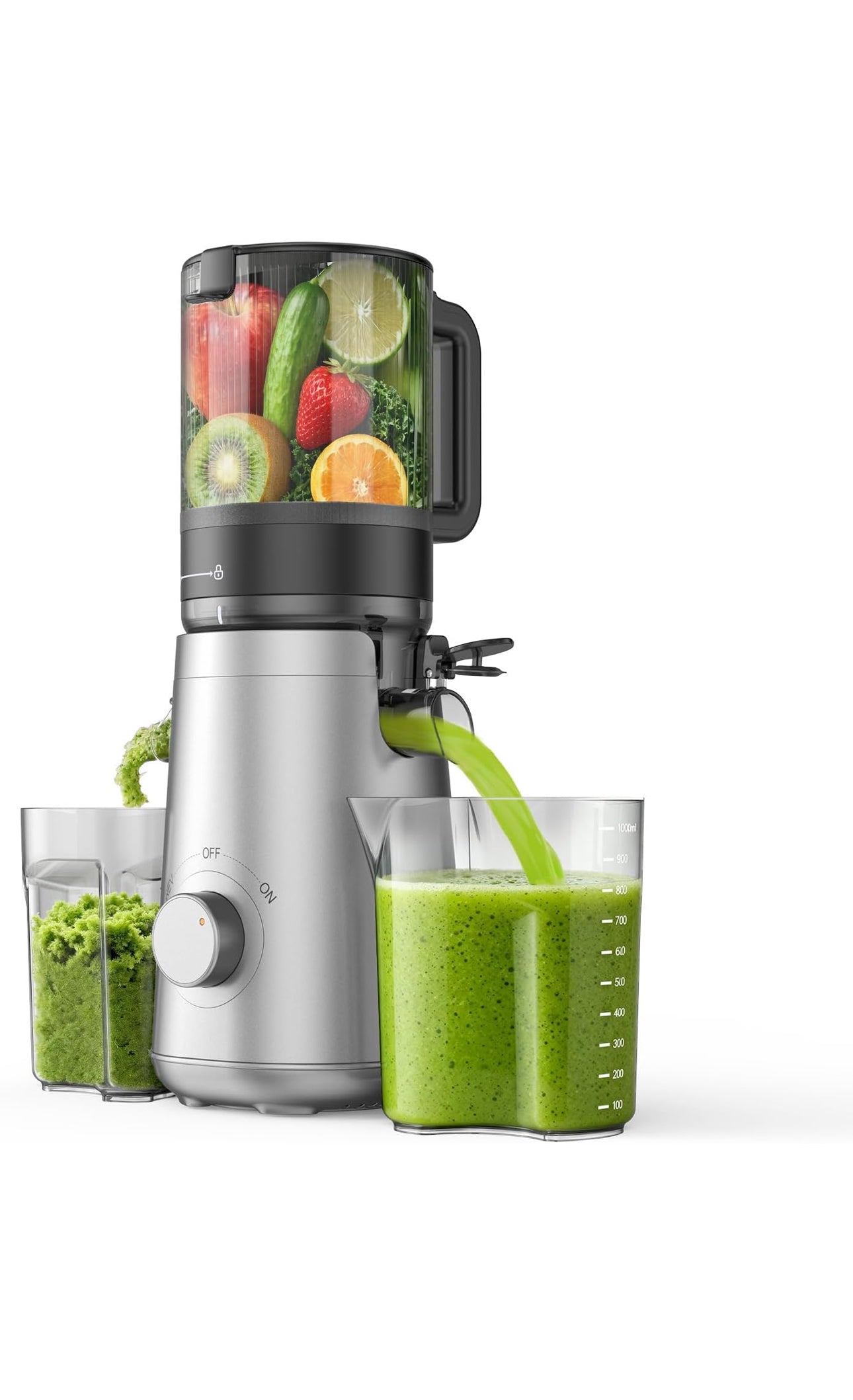 Juicer Machines, 5.3" Wide Feed Chute Cold Press Juicer for Whole Vegetables & Fruits, High Juice Yield, BPA Free (Slivery)