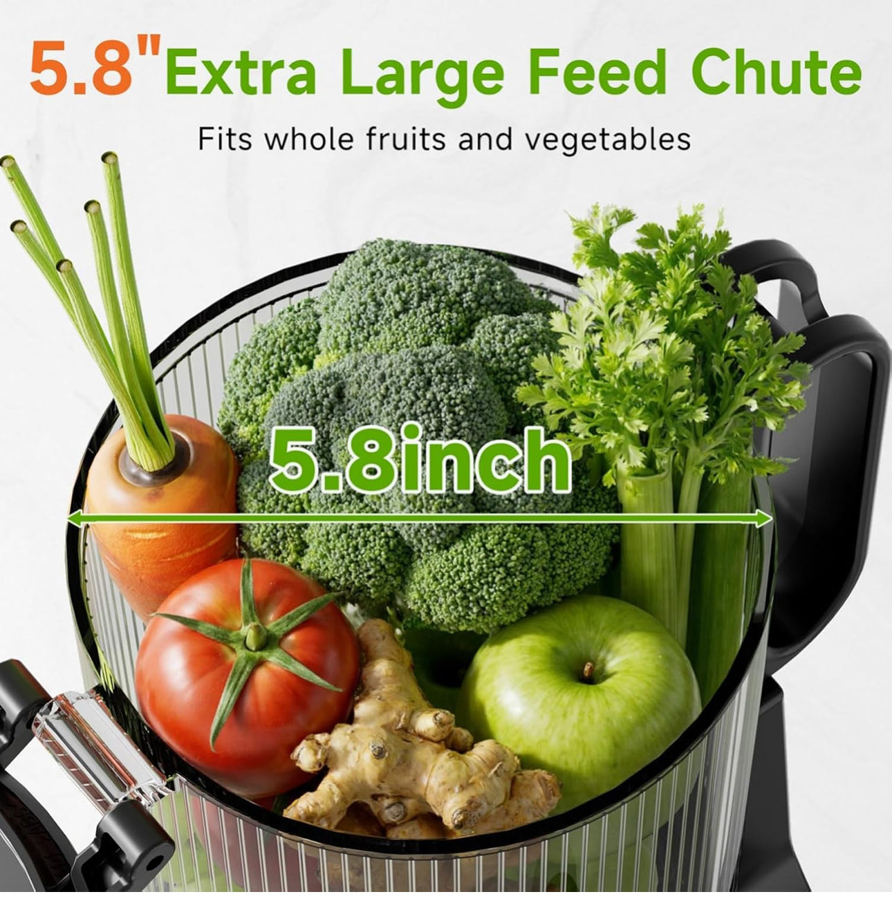 Cold Press Juicer, 5.8" Wide Feed Chute Juice Extractor Machine with 400W, High Juice Yield, Slow Masticating Juicer for Whole Vegetables & Fruits, Dark Grey
