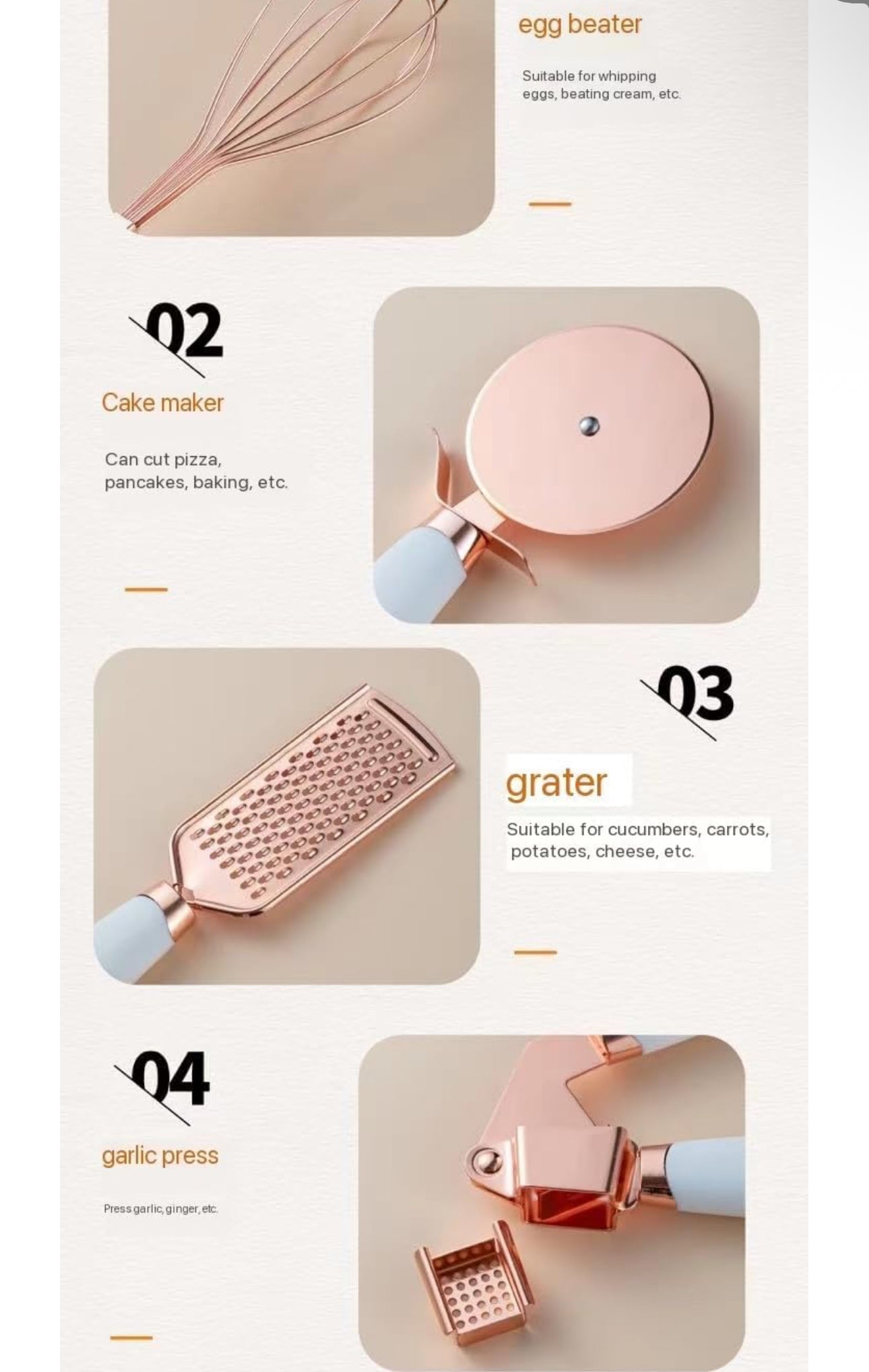 White & Gold Kitchen Tools and Gadgets - Luxe 7PC Cooking Tools and Gadgets with Anti-Slip Handles, Gold Utensils Set, Gold Kitchen Accessories,Premium Kitchen Gadget Set (Champagne gold & white)