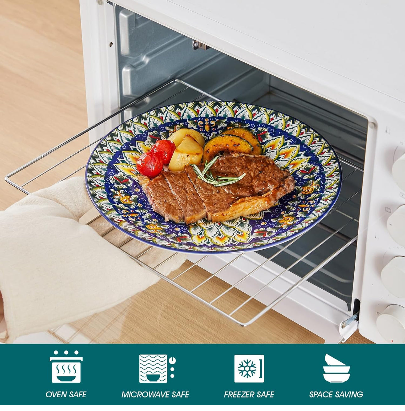 vancasso 24 Pieces Dinnerware Sets, Plates and Bowls Set, Porcelain Dishes Set for 6, Microwave and Dishwasher Safe, Scratch Resistant, Bohemian Style Dining Ware