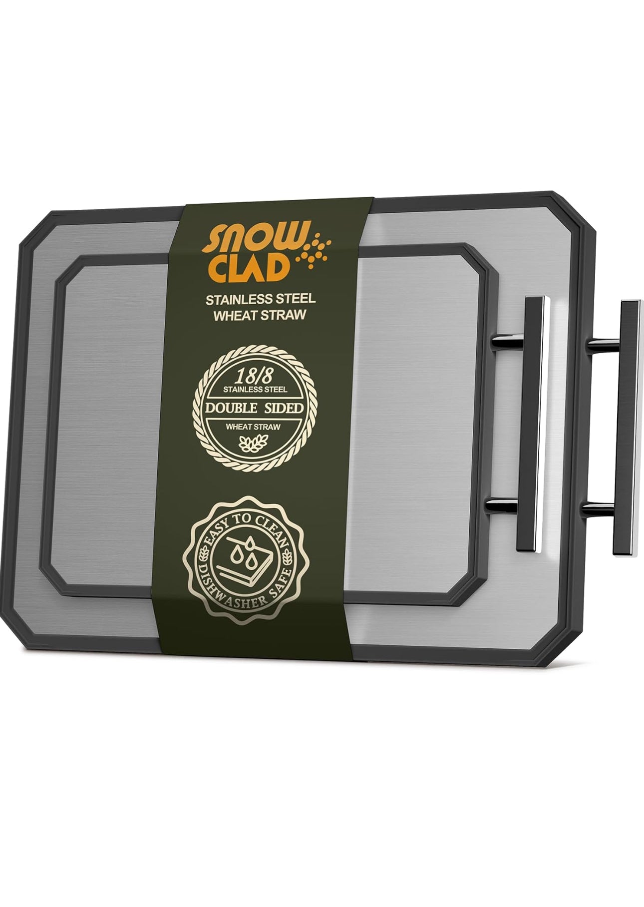 SNOWCLAD Stainless Steel Cutting Board,Double Sided Steel Cutting Board Set for kitchen,Stainless Steel/Wheat straw pp Large for meat,Dishwasher Safe