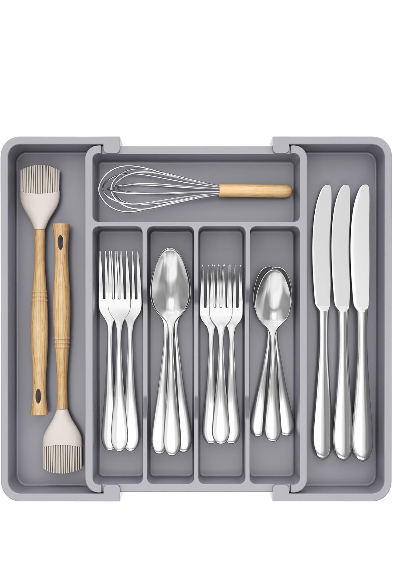 Extra Large Expandable Silverware Organizer, BPA-Free Food-Safe Cutlery Flatware Organizer, Kitchen Utensil Drawer Organizer, Adjustable Silverware Holder for Spoons Forks Knives
