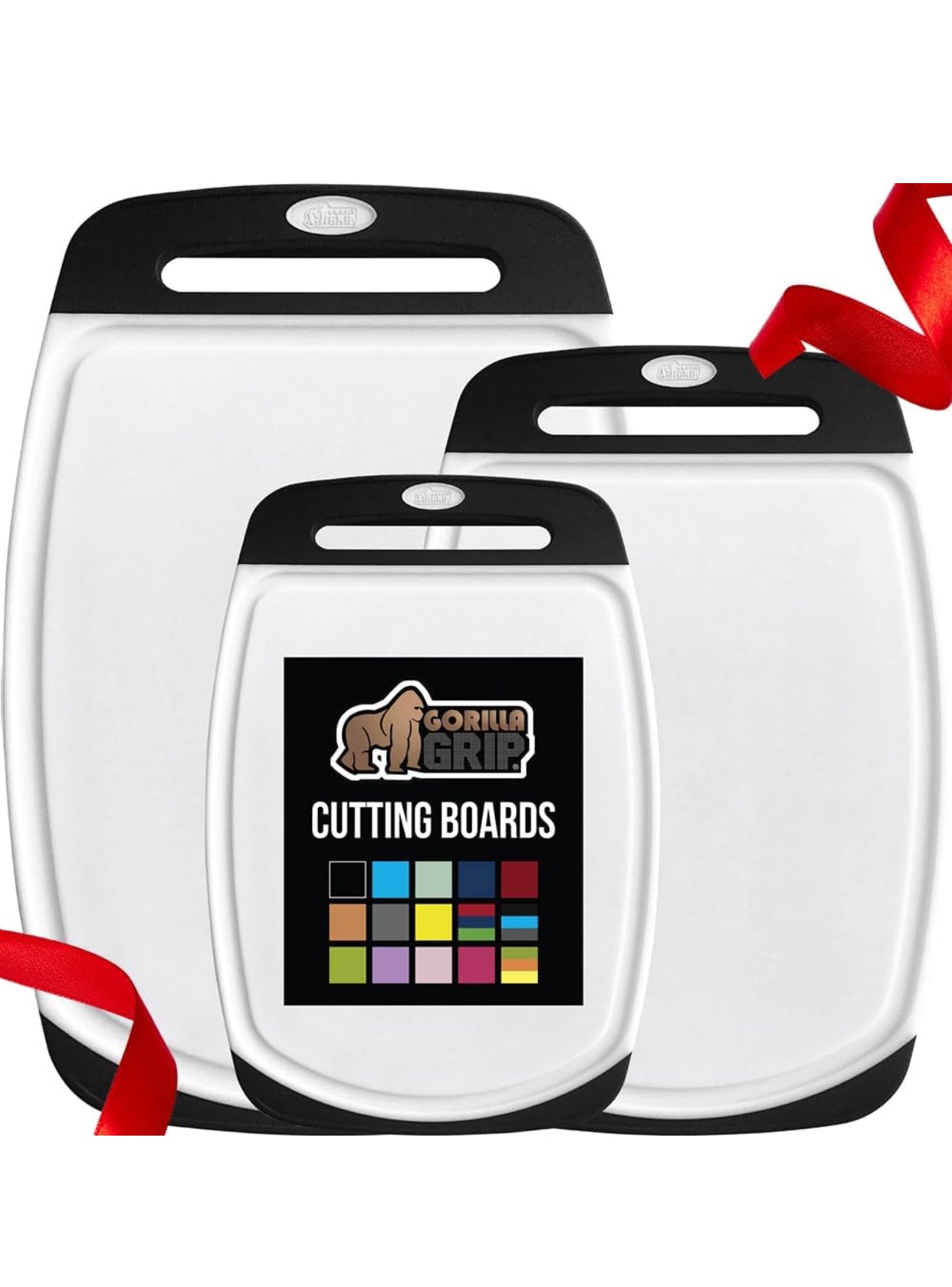 GORILLA GRIP BPA-Free Reversible Kitchen Cutting Board Set of 3, US Designed, Nonporous, Juice Grooves Catch Liquid, Slip Resistant Border, Durable Food Chopping Boards, Holiday Prep Essentials