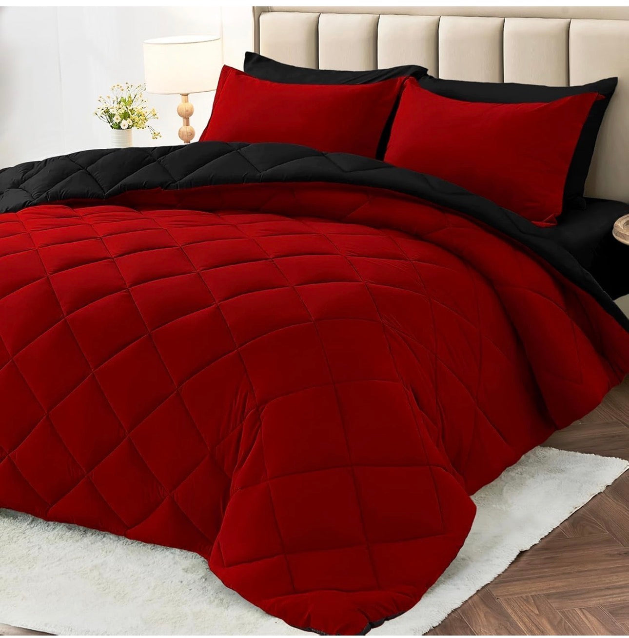 7 Pieces Queen Comforter Set, Reversible Bed in a Bag Queen Size, All Season Bedding Set with Comforter, Flat Sheet, Fitted Sheet, Pillowcases & Shams