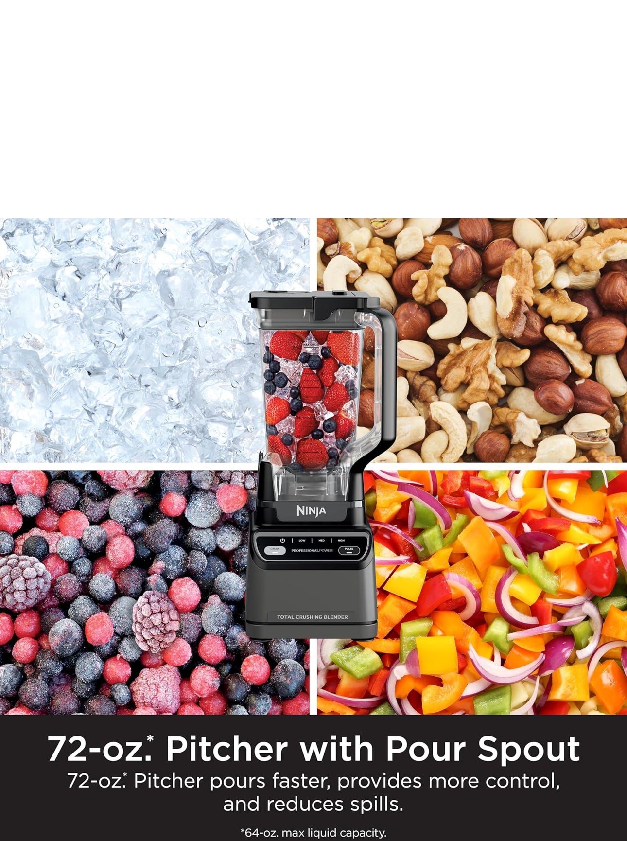Generation 2 Ninja BR201AMZ Professional Blender 2.0, 1200 Watts, Auto-iQ Program, Total Crushing Blades, 72-oz. Pitcher, 4 Manual Speeds for Smoothies, Shakes, and Frozen Drinks, Dishwasher-Safe Parts, Dark Grey