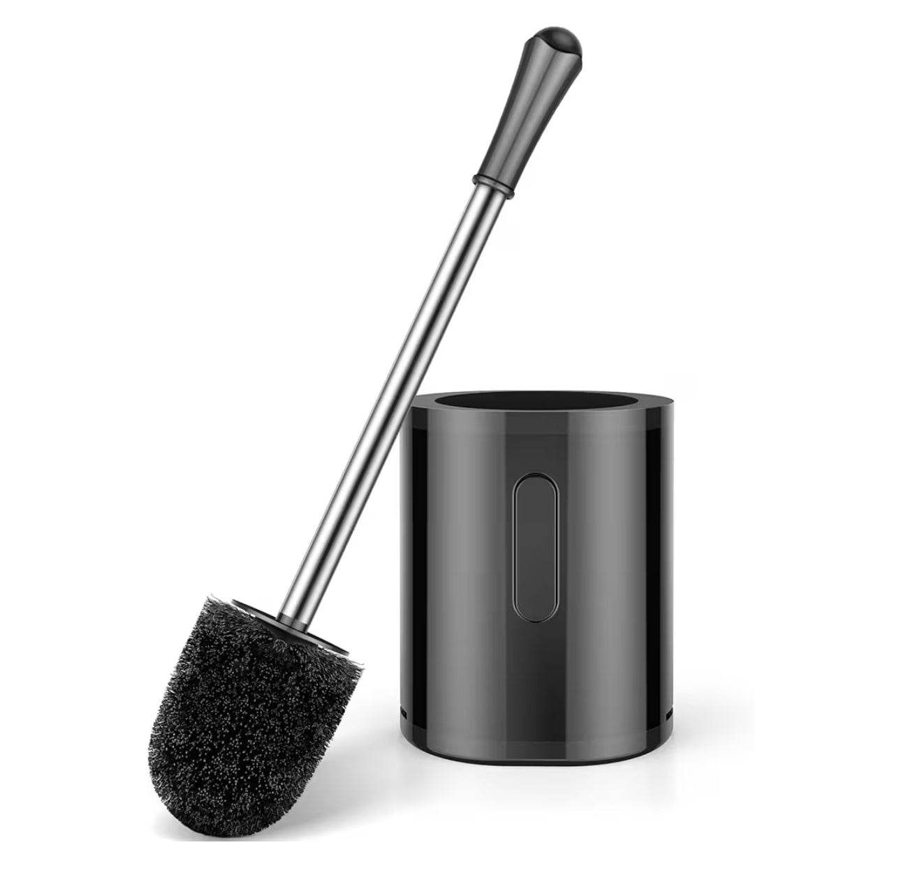Compact Toilet Brush & Holder, Stainless Steel Handle, Space Saving for Storage, Deep Cleaning, Drip-Proof, Easy to Assemble, Nylon Bristles, White & Grey