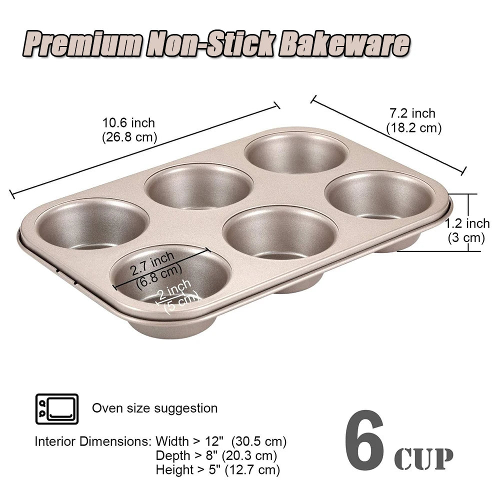 6 Cups Cupcake Pan Muffin Tray Non-Stick Baking Pan