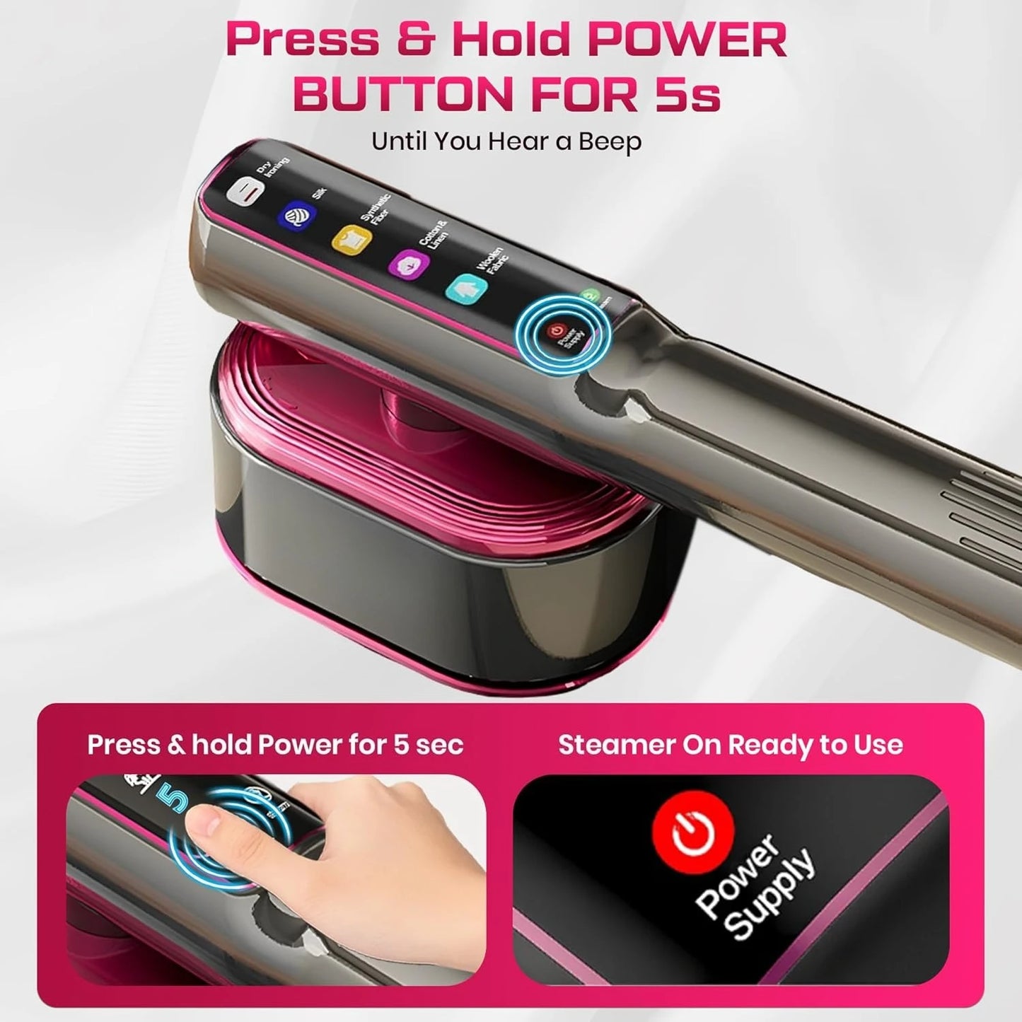 Portable Clothes Steamer, 1200W Touch Screen Handheld Steamer, 1s Wrinkle Remover, Dry/Steam Ironing