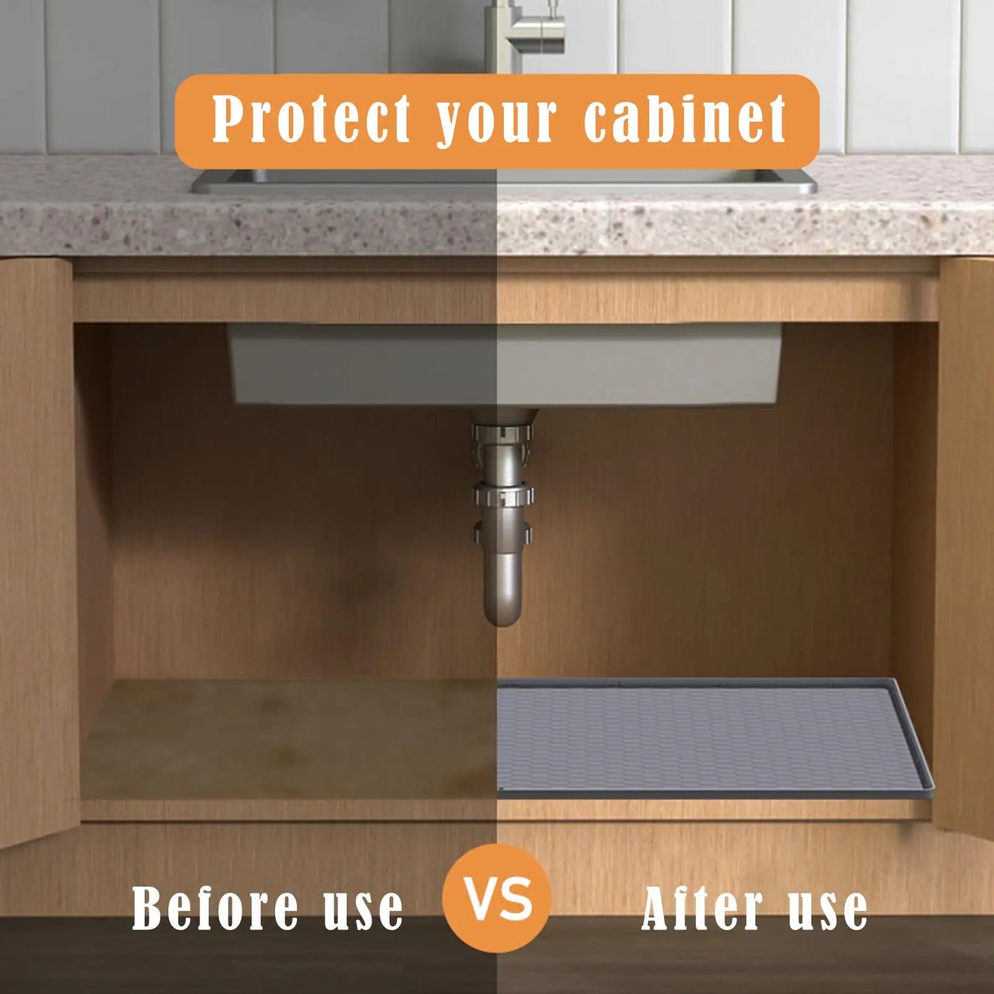 Under Sink Mat, 34"×22“ Silicone Bathroom Sink Mat, Under Sink Liner Drip Tray and Protectors for Bottom of kitchen Sink