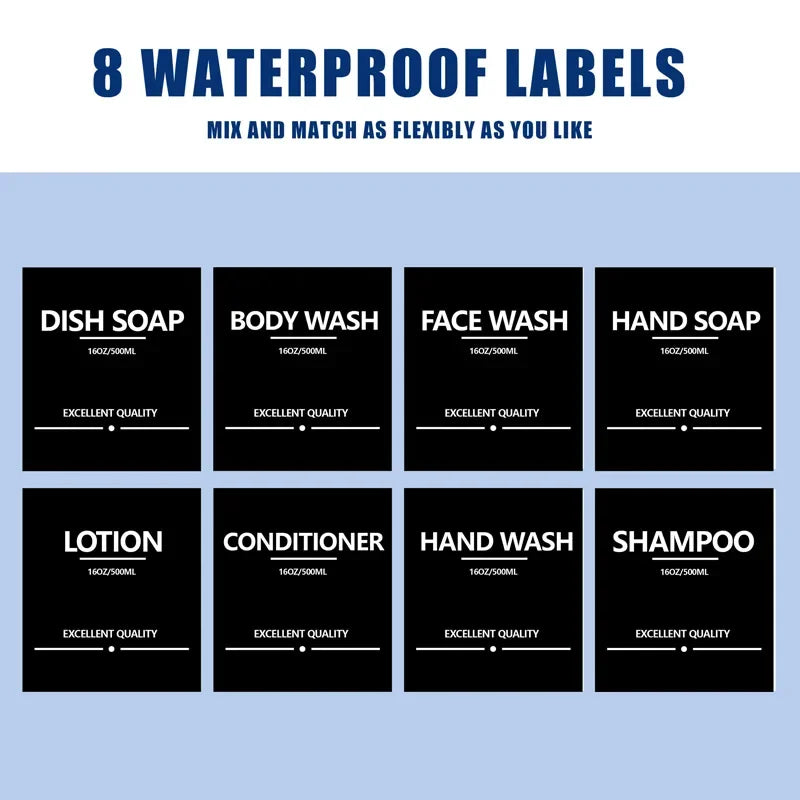 500ml Brown Soap Bottle Set with Black Label Sticker Shower Gel Household Shampoo Dispenser Liquid Container Kitchen Accessories