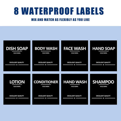 500ml Brown Soap Bottle Set with Black Label Sticker Shower Gel Household Shampoo Dispenser Liquid Container Kitchen Accessories