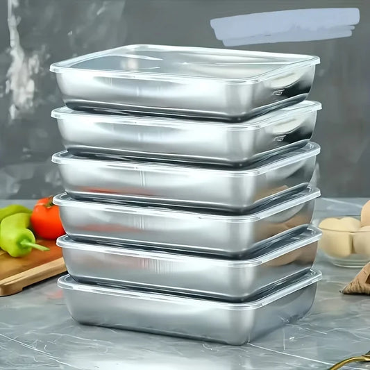 Plate Stainless Steel Food Container with Cover Thick Tray Large Capacity for Vegetables Fruits Fresh Meat Kitchen Organizer