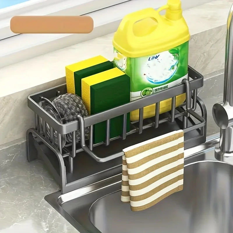 Sponge Holder for Kitchen Sink, Plastic Auto Draining Kitchen Sink Organizer, Sink Caddy with Removable Brush Holder