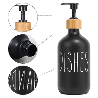 2Pcs 500ml Hand Dish Soap Dispenser Empty Pump Bottle, Kitchen Counter Decor Organization with Silicone OR Bamboo Try
