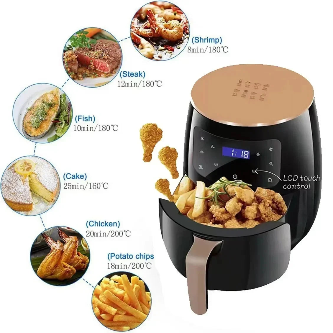 6L Air Fryer Multi-functional Intelligent Touch Screen Oven Large Capacity Electro Mechanical  Deep Fryer for Home  Airfryer