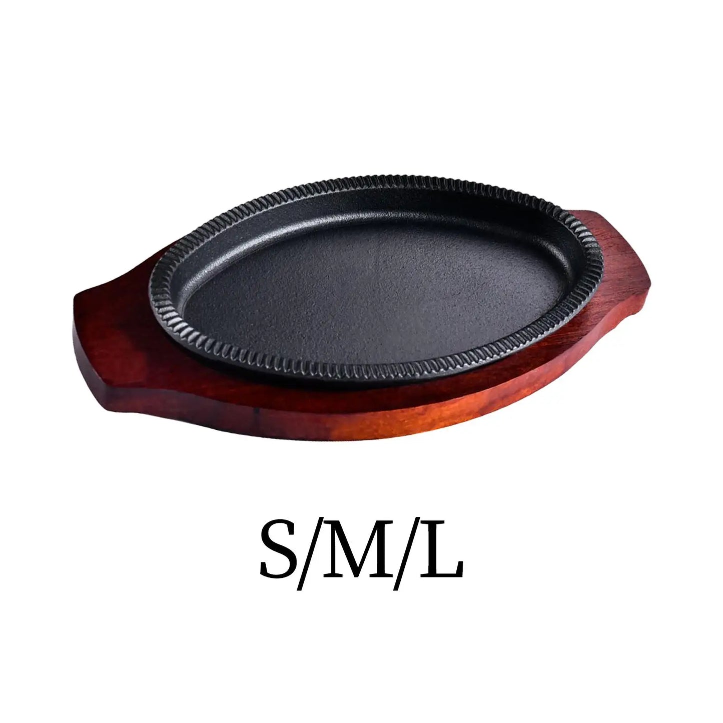 Cast Iron Steak Plate Nonstick with Wooden Base Fajita Pan Sizzle Griddle Steak Pan for Stovetops Home Restaurant Cooking