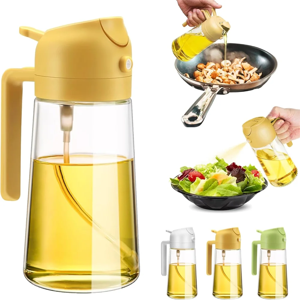 2-in-1 Glass Oil Dispenser and Sprayer , Oil Sprayer Bottle Air for Fryer, BBQ, Salad,17oz/470ML Glass Oil Sprayer for Cooking