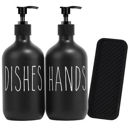 2Pcs 500ml Hand Dish Soap Dispenser Empty Pump Bottle, Kitchen Counter Decor Organization with Silicone OR Bamboo Try