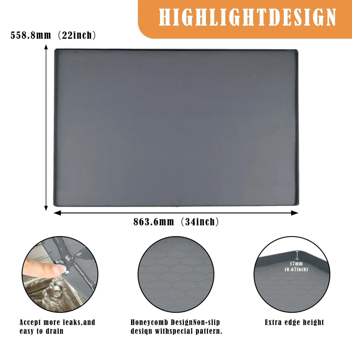 Under Sink Mat, 34"×22“ Silicone Bathroom Sink Mat, Under Sink Liner Drip Tray and Protectors for Bottom of kitchen Sink