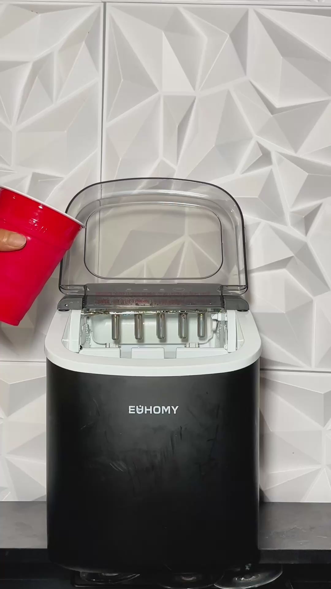EUHOMY Countertop Ice Maker Machine with Handle, 26lbs in 24Hrs, 9 Ice Cubes Ready in 6 Mins, Auto-Cleaning Portable Ice Maker with Basket and Scoop, for Home/Kitchen/Camping/RV. (Black)